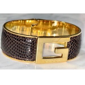 GUCCI G Gold and Deep Brown Bangle Bracelet